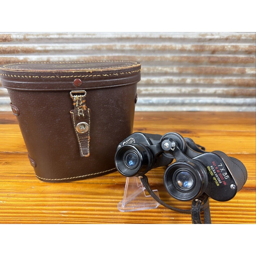 Vintage Stellar 7x35 Binoculars 35mm Lens w/ Case Leather Strap Japan